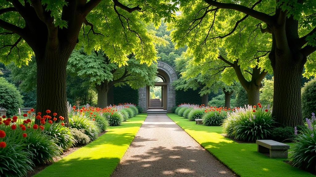 Peaceful memorial garden with flowering plants and quiet seating areas